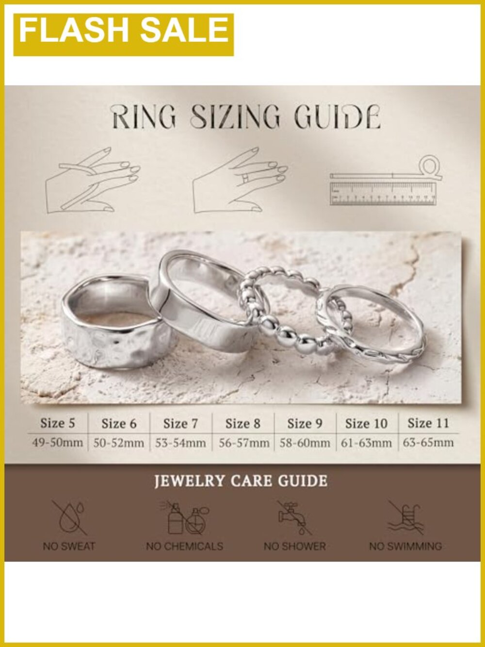 Chunky Stackable Rings Set for Women Non Tarnish Silver Stacking Rings - Picture 5 of 6